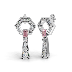 IGI Certified Lab Grown Diamond Pink Emerald Cut Chain Tassel <b>Drop</b> Earrings in 18K Gold Dangle Earrings - Product Image 1