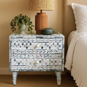 Mesa de Cajones con Incrustaciones de Hueso de ILAHI, Diseño Moderno con Detalles de Ágata, Almacenamiento de Tres Niveles, Mueble Portátil para el Hogar - Product Image 2