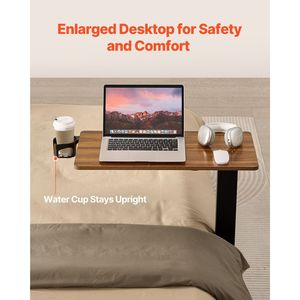 Electric Lift Overbed Table with 4 Wheels Mobile Bed Side Laptop <b>Desk</b> Cup Holder Computer <b>Desks</b> Upgrade Button - Product Image 4