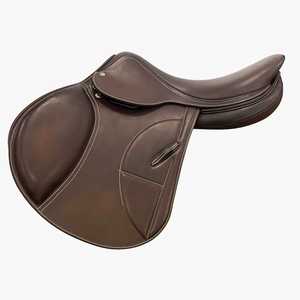 Selle d'équitation anglaise en cuir véritable marron, personnalisable, confortable, avec quincaillerie en laiton nickelé et arceau en bois - Product Image 1