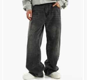 Men High Waist Stonewashed Wide Leg Denim <b>Jeans</b> Cotton Casual Pants Anti Shrink Flat Front <b>Button</b> <b>Fly</b> Autumn Style - Product Image 1