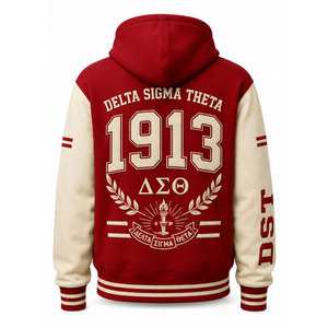 Sudadera con Capucha Delta Sigma Theta Roja Crema con Logotipo DST Estampado Unisex Informal de Forro Polar para Otoño - Product Image 3