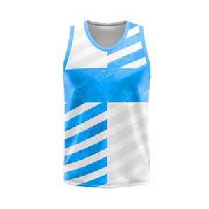 Camiseta sin Mangas a Rayas Azules y Blancas para Hombre, Cuello Redondo, Secado Rápido, Deportiva, Tejida en Poliéster, Ropa Deportiva - Product Image 1