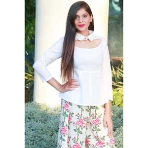 Haut blanc en tissu tissé respirant à imprimé floral, col montant, coupe ample, style palazzo, pour occasions quotidiennes, taille XS - Product Image 4