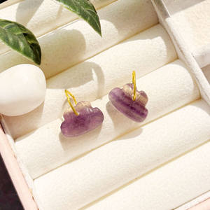 Pendentif en pierre précieuse en fluorite naturelle multicolore en forme de nuage, plaqué or, pour la fabrication de bijoux et colliers - Product Image 2