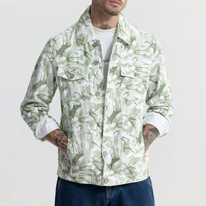 Men's Green Camouflage Corduroy Shirt <b>Jacket</b> Turn-down Collar Button Closure Casual Regular Fit Spring Wear - Product Image 1
