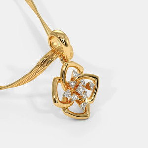 Yellow Gold Four Petal Floral Lab Grown Diamond Pendant Necklace - Product Image 3
