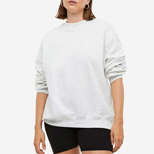 Sudadera Extra Grande de Cuello Redondo para Mujer, Calidad Premium, Color Gris Sólido, 100% Algodón Tejido, Manga Larga, Estilo Casual Otoñal - Product Image 3
