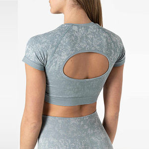 Camiseta Deportiva Corta de Verano para Mujer, Diseño Moderno, Cuello en V, Lavado Ácido, 100% Algodón, Secado Rápido - Product Image 6