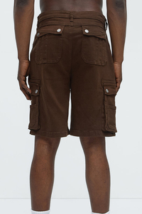Mens Brown <b>Cargo</b> <b>Shorts</b> Mid Waist Canvas Breathable Casual Bermuda <b>Shorts</b> With Pockets Button Fly Solid Color Style - Product Image 4