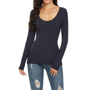 เสื้อยืดคอวีแขนยาวผ้าฝ้ายแท้ 100% สำหรับผู้หญิง แบบเรียบๆ สั่งทำได้ น้ำหนักเบา ทรงทันสมัย ขายส่ง - Product Image 4