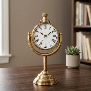 Horloge de bureau nautique en laiton antique, horloge de table maritime vintage avec cadran à chiffres romains, horloge décorative en métal pour le bureau - Product Image 1