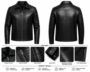 Dumela Men's Black Leather Jacket <b>Canvas</b> <b>Plain</b> Dyed Motor Biker Style Stand Collar Zipper Closure Slim Fit Solid - Product Image 6
