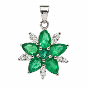 Colgante de Esmeralda en Forma de Pera con Diamantes Redondos Engastados en Plata de Ley 925 con Baño de Rodio, Joyería Clásica de Lujo para Mujer - Product Image 1