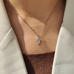 Pendentif solitaire en diamant marquise, collier en or rose, style solitaire élégant - Product Image 3