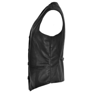 Gilet en cuir d'agneau de qualité supérieure pour femme, col en V classique, boutonné sur le devant, fournisseur en gros OEM ODM sous marque privée - Product Image 3