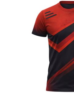 T-shirt de sport personnalisé pour homme, rouge et noir, à séchage rapide, en polyester, imprimé sur mesure, à manches courtes, pour la course à pied, la gym et l'entraînement - Product Image 3