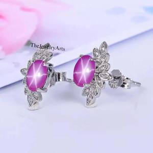 Pendientes Lindy Star Sapphire para mujer, pendientes de plata de ley 925 de color rosa, joyería de regalo de boda - Product Image 2
