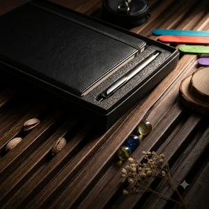 Luxury Black PU Velvet Cover Case Bound 192 Pages Notebook <b>Diary</b> Metal Pen Set Executive Office Stationery Box Corporate Gift - Product Image 5