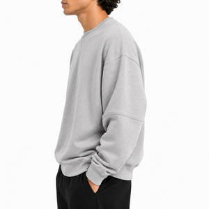 Sweat-shirt à col rond ample et oversize en coton gris épais pour homme, personnalisable avec logo - Product Image 3