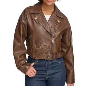High Quality Faux Leather Cropped Moto <b>Jacket</b> <b>Ladies</b> 2026 - Product Image 1