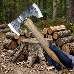 Hache robuste à double lame en acier à haute teneur en carbone avec manche en bois, hachette industrielle pour le bricolage et le camping en extérieur - Product Image 5