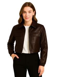 Vestes en cuir souple de haute qualité 2026, couleur bordeaux, en véritable peau de mouton, pour femmes, prix de gros - Product Image 3