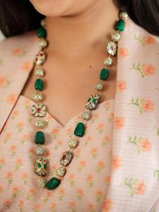 Ensemble collier et boucles d'oreilles en perles d'imitation vertes victoriennes et pierres semi-précieuses, plaqué argent, pour anniversaire, vente en gros - Product Image 6