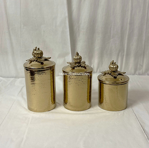 Juego de Recipientes Metálicos Dorados Hechos a Mano con Tapas de Calabaza, Apilables, de Lujo, para Almacenamiento de Especias, Frascos Modernos para Cocina y Hogar - Product Image 1