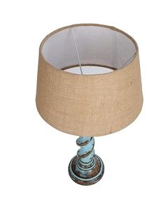 <b>Rustic</b> Turquoise Round <b>Table</b> Lamp Beige Fabric Drum Shade Decorative <b>Bedside</b> Floor Lamp for Bedroom Living Room Housewarming - Product Image 3