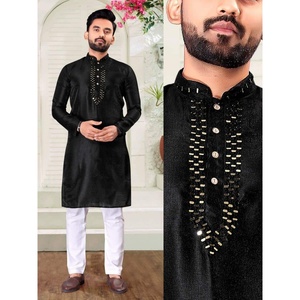 TRENDING SILK REAL MIRROR <b>WORK</b> KURTA WITH PAJAMA <b>BLACK</b> - Product Image 1