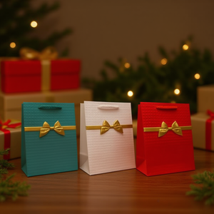 Borsa Regalo ILAN 26x32x10cm Misura Media con Fiocco Dorato per Regali - Product Image 3