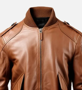 Veste en cuir pour homme pour l'hiver, en cuir de vachette de haute qualité, style bomber, vêtement de mode tendance avec col montant - Product Image 3