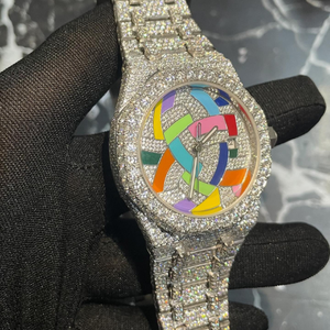 Reloj de Lujo para Hombre con Incrustaciones de Diamantes VVS Moissanite, Esfera con Diseño de Arcoíris, Acero Inoxidable 316L, Estilo Hip Hop Personalizado - Product Image 5