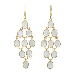 Pendientes largos de arcoíris blanco natural, joyería hecha a mano de moda chapada en oro de 18 quilates para mujeres y niñas - Product Image 1