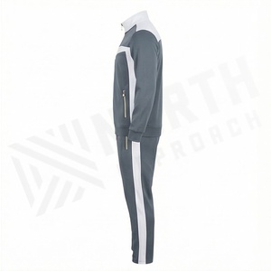Ensemble de survêtement gris et blanc pour homme, avec sweat-shirt zippé et pantalon, respirant, en polyester et coton, idéal pour l'automne - Product Image 3
