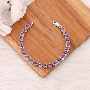 Luxury Purple Amethyst Tennis <b>Bracelet</b> Handmade 925 Silver Unisex Jewelry - Product Image 1