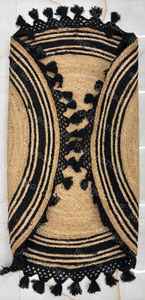 Tapis d'appoint en jute tissé à la main, style bohème chic, noir, avec pompons, pour décoration intérieure de style farmhouse - Product Image 4