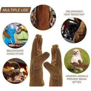 Gants de soudage en cuir de vachette résistant à l'abrasion, de couleur marron, ignifuges, pour la sécurité des mains, gants de construction - Product Image 5