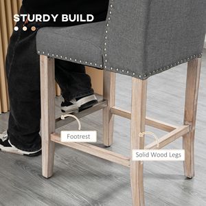 Juego de 2 taburetes de bar con altura de mostrador, 27 pulgadas, respaldo capitoné con adornos de clavos y patas de madera en gris - Product Image 5