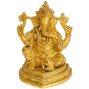 รูปปั้นพระพิฆเนศทองเหลืองขนาด4นิ้วทำด้วยมือจากอินเดียประติมากรรม abhaya - Product Image 1