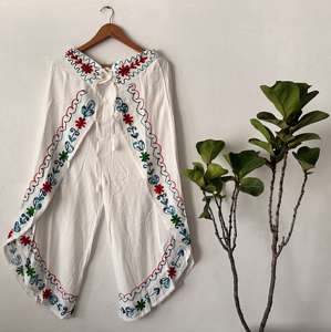 Pyjama élégant 100% coton pour femmes, pantalon palazzo en crêpe de rayonne respirant, décontracté, vêtements de nuit tissés doux pour la maison pour l'été - Product Image 4