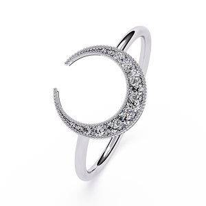 Anillo de Diamantes de Luna Creciente en Oro Blanco para Mujer, Corte Brillante Redondo, Diamante Natural Certificado por GIA, Color D, Joyería Minimalista de Compromiso - Product Image 2