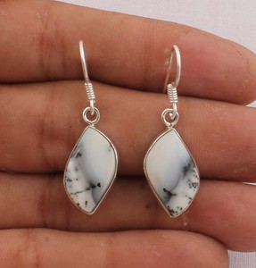 925 <b>Sterling</b> <b>Silver</b> Dendritic Agate <b>Earrings</b> Natural Gemstone Leaf Shape <b>Dangle</b> <b>Earrings</b> Handmade Jewelry for Women Wholesaler - Product Image 1