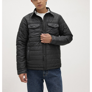 Men's <b>Black</b> Puffer <b>Jacket</b> Stand Collar Zipper Closure Casual Winter Outerwear Polyester Wadding Slim Fit Regular Length - Product Image 1