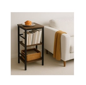 3-Tier Rectangular Bedside Nightstand with Open <b>Storage</b> Black Wooden Side <b>Table</b> Metal Frame <b>End</b> <b>Table</b> with Multi-Layer Shelve - Product Image 3