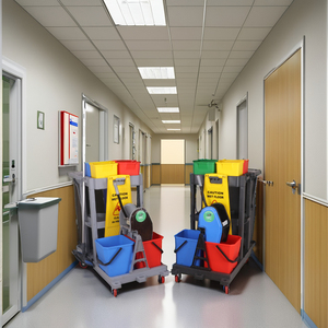 Carrito de Limpieza Industrial Abierto de Plástico Verde KC con 1 Estante y 4 Ruedas, Capacidad de 300 lb, Estructura PPCP para Uso en Interiores - Product Image 2