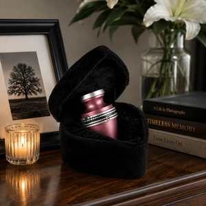 Grecian Keepsake Aluminium Small Urn <b>Heart</b> <b>Shaped</b> Velvet <b>Box</b> (3 Cubic Inches Handmade) | Wholesale Funeral Urns Manufacturer - Product Image 2