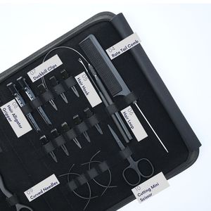 Kit d'outils pour extensions capillaires : Pince à sertir les micro-perles, Extracteur de perles, Crochet à boucle, Aiguilles courbées, Ciseaux, Peigne à queue, Pinces bec de canard, Rasoir - Product Image 4