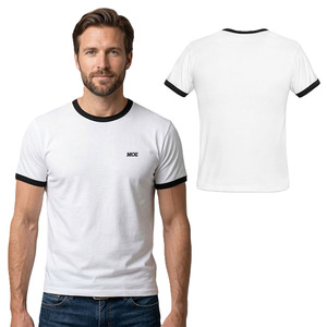 T-shirts pour hommes à bordure contrastante en coton, style streetwear décontracté, avec logo minimaliste, fournisseur de vêtements sous marque privée - Product Image 1